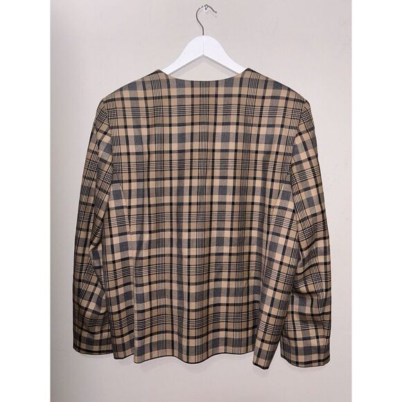Vintage Tartan Pendleton 100% Wool Blazer Tan Black Classy Office Womens Size 16 - Picture 3 of 5